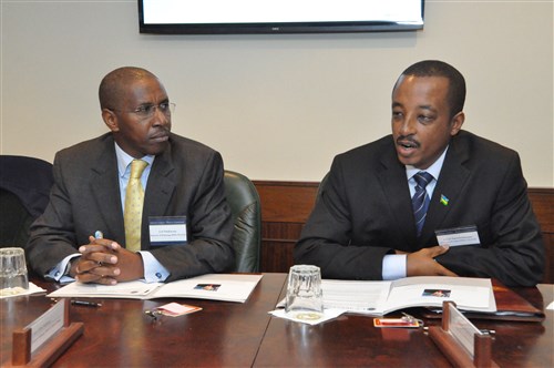 Eleven military officers and two senior government officials from the African nations of Burundi, Kenya, Rwanda, Tanzania and Uganda met with senior staff members at U.S. Africa Command to discuss areas of mutual interest and future partnerships, Nov. 6 at Kelley Barracks, U.S. Army Garrison in Stuttgart, Germany.