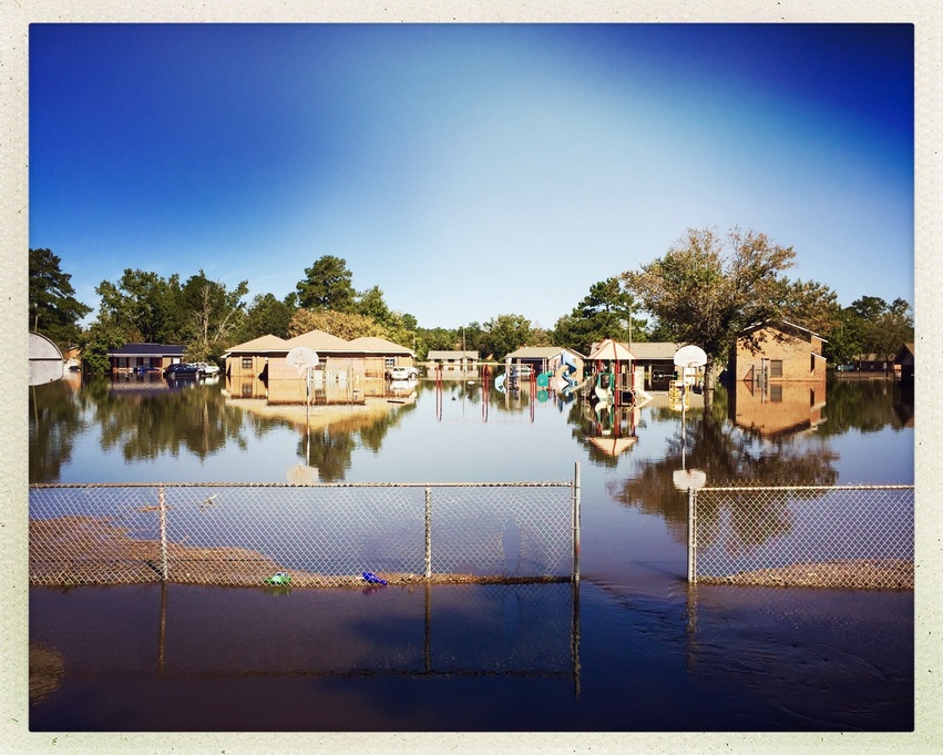 Photograph showing high water levels in Lumberton, NC following Hurricane Matthew.