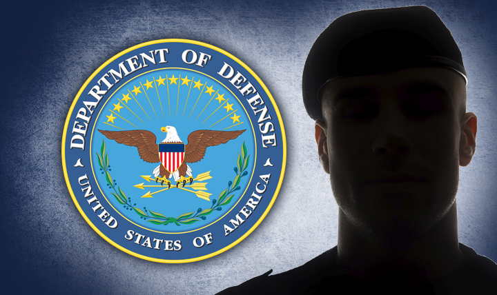 DoD Logo and shadow image of soldier