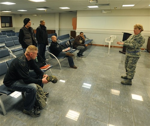 AVIANO AIR BASE, Italy (March 20, 2011) - Master Sgt. Scharalene Carroll, 31st Fighter Wing Safety Office ground safety manager, provides a driving safety brief at Aviano Air Base to personnel from Royal Air Force Lakenheath, United Kingdom, to support Joint Task Force Odyssey Dawn (JTF OD). JTF OD is the U.S. Africa Command task force established to provide operational and tactical command and control of U.S. military forces supporting the international response to the unrest in Libya and enforcement of United Nations Security Council Resolution (UNSCR) 1973.  UNSCR 1973 authorizes "all necessary measures" to protect civilians in Libya under threat of attack by Qadhafi regime forces.  JTF Odyssey Dawn is commanded by U.S. Navy Admiral Samuel J. Locklear, III. (U.S. Air Force photo/Airman 1st Class LaVel Sterling/Released)