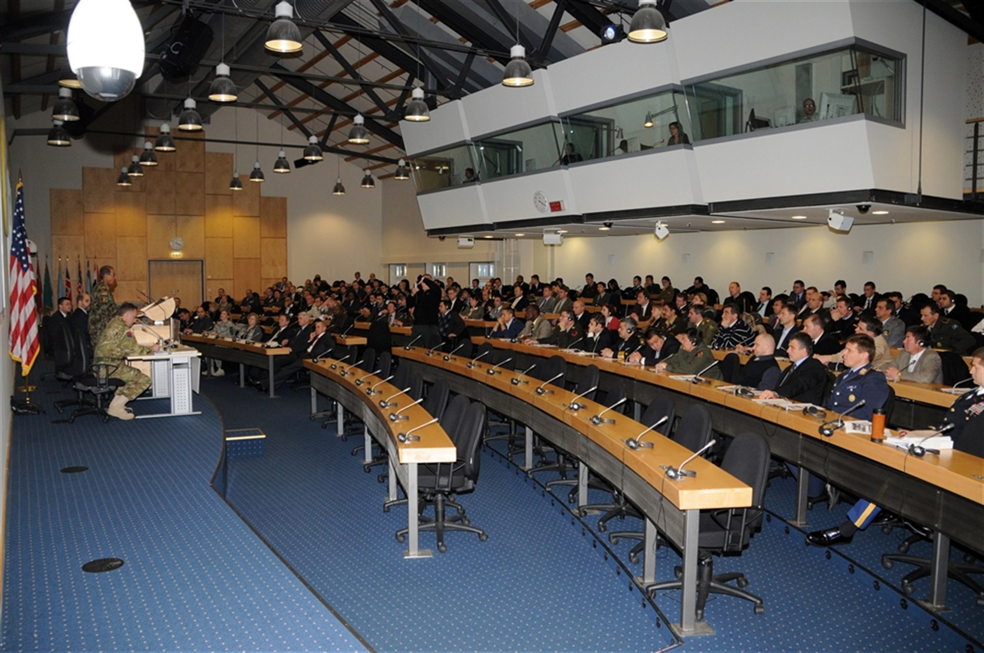 GARMISCH-PARTENKIRCHEN, Germany -- Afghan Brig. Gen. Asadullah Akramyar, deputy executive officer to the minister of defense of Afghanistan, addresses students of the Program in Advanced Security Studies at the George C. Marshall European Center for Security Studies Dec. 9. The general was part of a team of people from NATO Training Mission-Afghanistan that visited the Marshall Center and the nearby NATO School. (DOD Photo/Karlheinz Wedhorn)