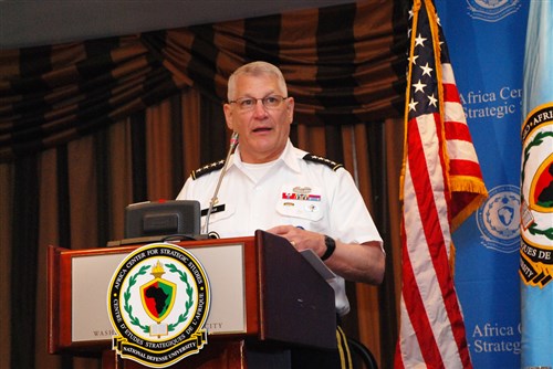 WASHINGTON, D.C. - General Carter F. Ham, commander of U.S. Africa Command, speaks at the Africa Center for Strategic Studies (ACSS) Senior Leaders Seminar, June 25, 2012. Addressing an audience of 70 African security sector and government professionals, Ham gave an overview of U.S. AFRICOM's current and past operation, as well as the Commanddâs relationship to African militaries. (ACSS photo)