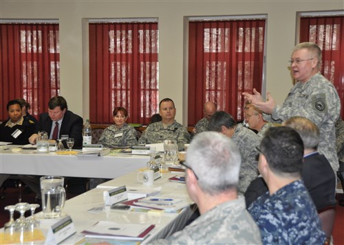 STUTTGART, Germany - Colonel Jon Lightner, chief  legal counsel for U.S. Africa Command, addresses participants of the U.S. AFRICOM Legal Leader&#39;s Conference, December 9, 2010 at Kelley Barracks in Stuttgart, Germany. Legal representatives from U.S. Africa Command and its component organizations came together for the two-day conference to coordinate efforts among all military rule of law engagement activities and plan for continued, consistent, and meaningful legal engagement with African partner nations. (U.S. AFRICOM photo by Danielle Skinner)