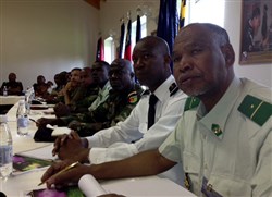 African military members participating in U.S. Africa Command's Joint Warrant Officer Senior Non-Commissioned Officer Symposium receive a briefing from the commandant of the 7th Army NCO Academy at U.S. Army Garrison Grafenwohr. The five-day course is a learning opportunity for both African militaries and AFRICOM to learn from each other and establish connections.
