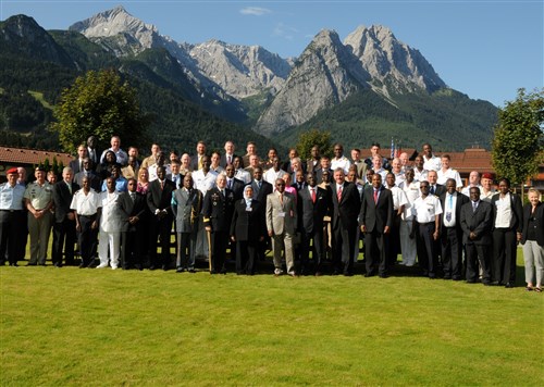 GARMISCH, Germany - Participants of the Economic Community of Central African States (ECCAS) - Economic Community of West African States (ECOWAS) Maritime Safety and Security Seminar gather July 19, 2011, at the Edelweiss Lodge and Resort Conference Center in Garmisch, Germany. The event, co-sponsored by U.S. Africa Command and the Africa Center for Strategic Studies, is focused on strategic synergies in the maritime domains of West and Central Africa. (AFRICOM photo by Adam Gramarossa)