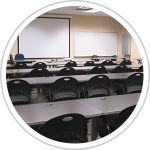 classroom with presentation screen