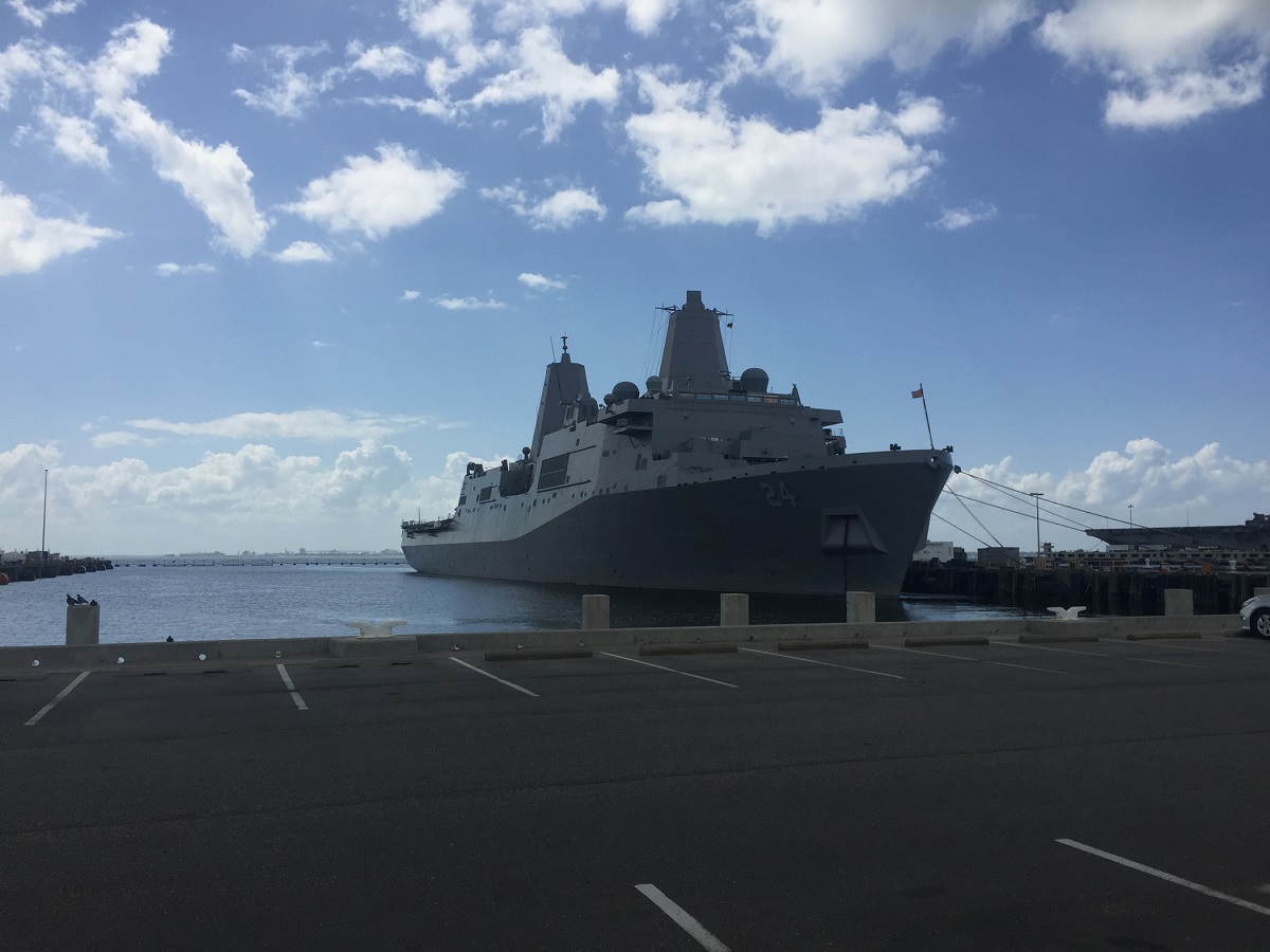 USS Arlington (LPD-24) sits pier side at Naval Station Norfolk May 27, 2015. Photo by Tyson Kackley/NSWC PCD 