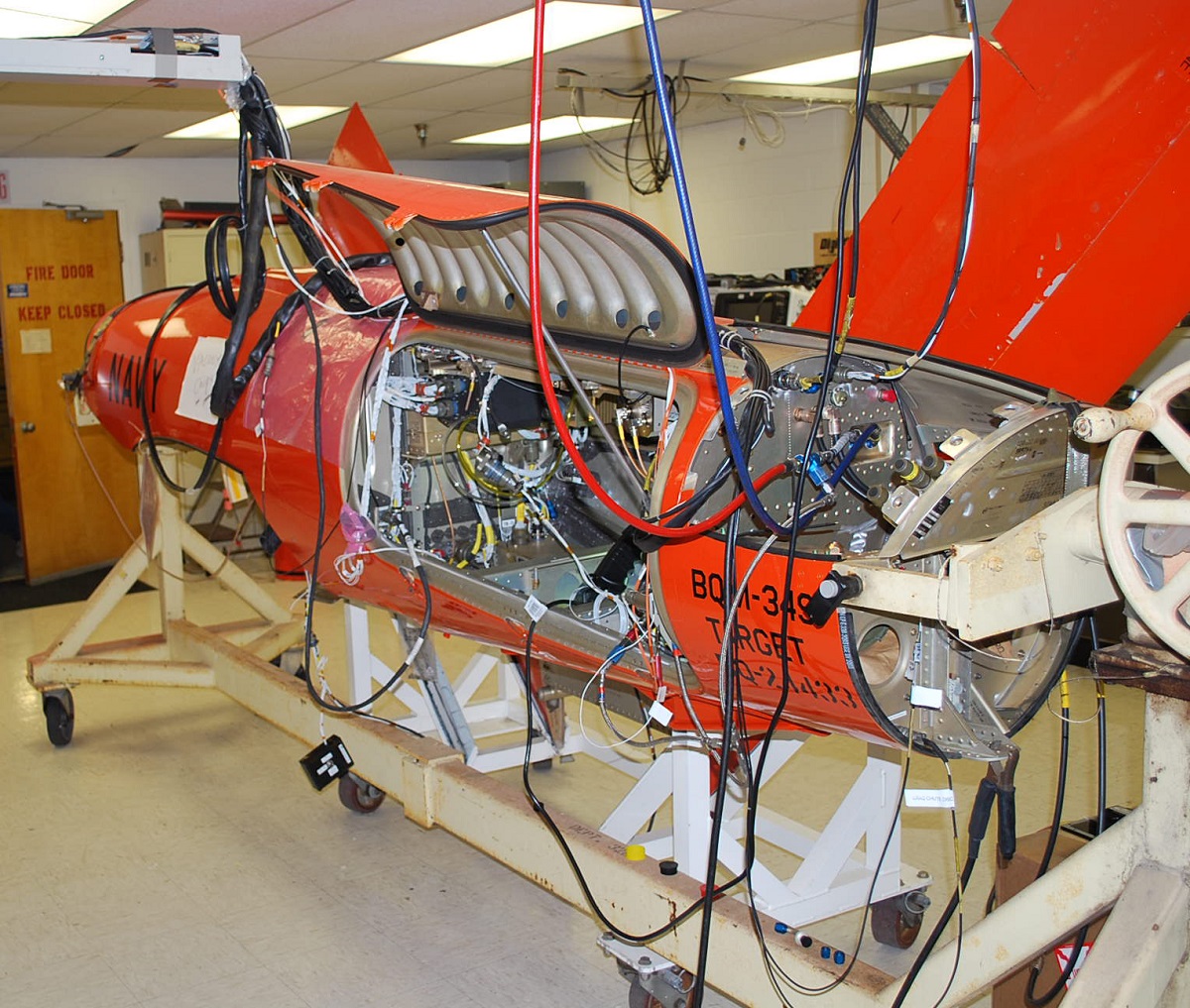 One of the 20 rebuilt BQM-34-41s sits open during an avionics upgrade conducted in-house by the NAWCWD Threat/Targets Department in late 2015. U.S. Navy photo 