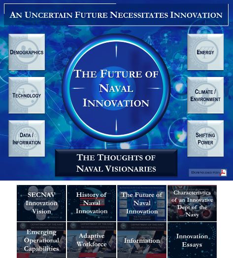 Join the conversation to accelerate DON Innovation on <a href="https://www.facebook.com/DUSNMSI" alt='Link will open in a new window.' target='whole'>Facebook</a> or @DON_Innovation or visit the <a href="http://www.secnav.navy.mil/innovation/Pages/Home.aspx" alt='Link will open in a new window.' target='whole'>SECNAV/DON Innovation website</a>  