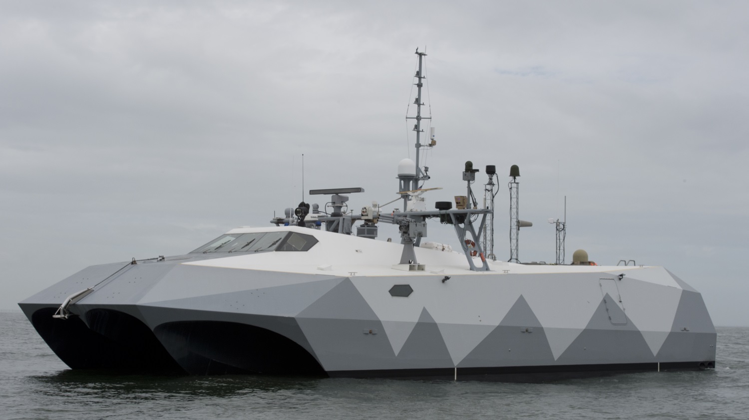 Stiletto off the coast of Virginia Beach, Va., April 21, 2015. The vessel sponsored by the Office of the Secretary of Defense was at Joint Expeditionary Base Little Creek-Fort Story, for a two-week capability demonstration program for CNO’s Rapid Innovation Cell to assess new concepts for command and control and multi-sensor fusion technologies for small vessels. U.S. Navy photo by Devin Pisner.