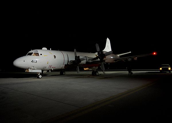 U.S. FIFTH FLEET AREA OF OPERATIONS (April 8, 2015) A P-3C Orion maritime patrol aircraft assigned to Patrol Squadron (VP) 26 awaits the next maritime surveillance patrol. VP-26 is on their final active duty deployment from the East Coast using the P-3. U.S. Navy photo by Mass Communication Specialist 1st Class Steve Smith.