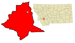 Map of Silver Bow County showing Butte highlighted in grey
