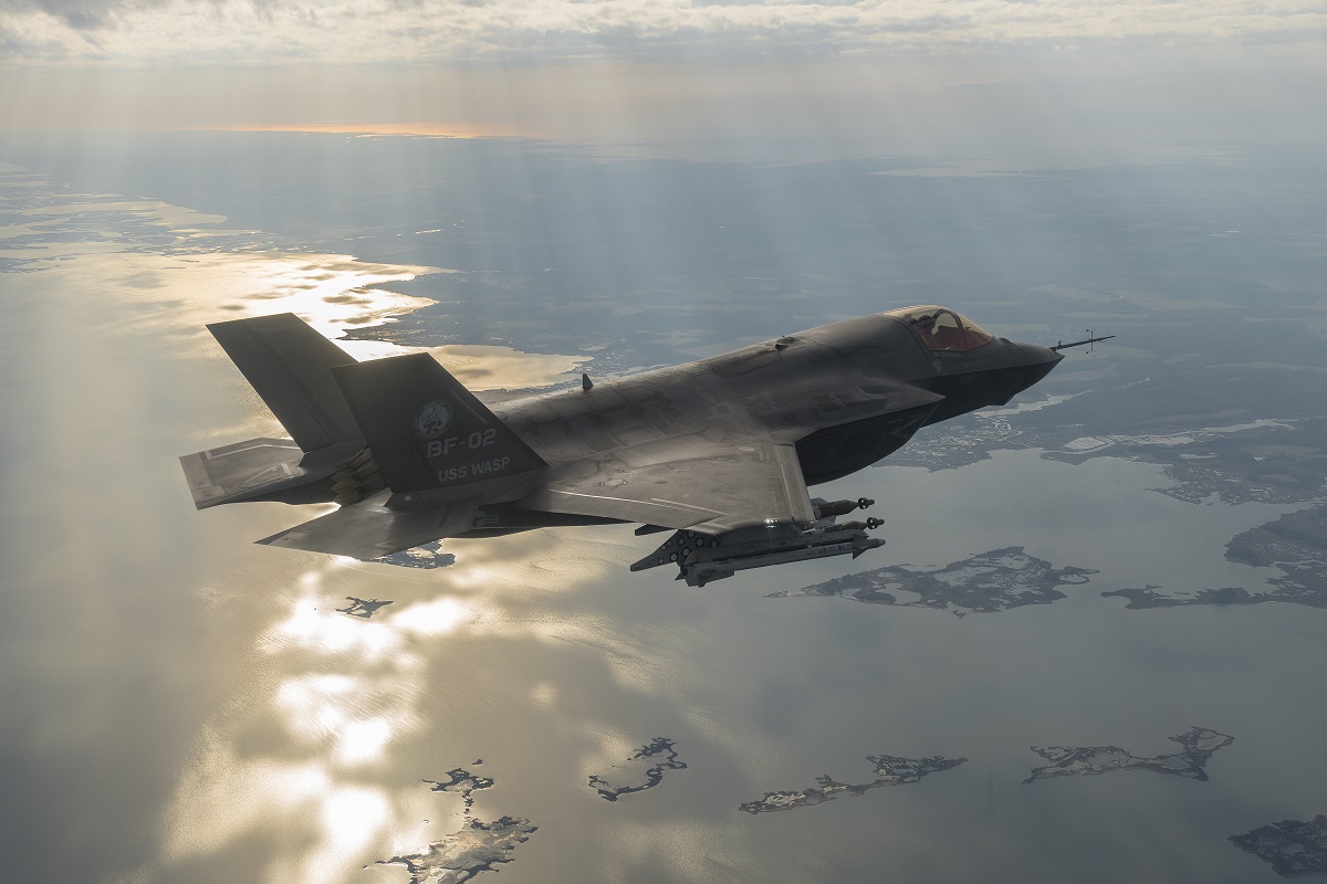 Lt. Col. Tom Fields, an F-35 Lightning II test pilot assigned to the F-35 Pax River Integrated Test Force (ITF) at Air Test and Evaluation Squadron (VX) 23, conducts external weapons testing Feb. 1 during flight 434 of aircraft BF-02.  U.S. Navy photo