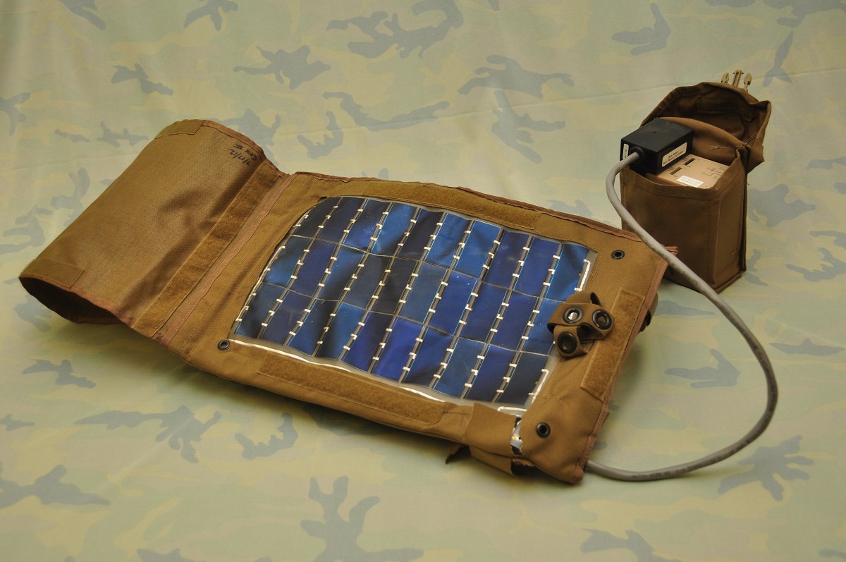 U.S. troops in desert regions are already using MicroLink Devices’ flexible, lightweight solar arrays to recharge batteries, saving them from having to carry spares. The arrays were developed in part with NASA funding. Credits: MicroLink Devices