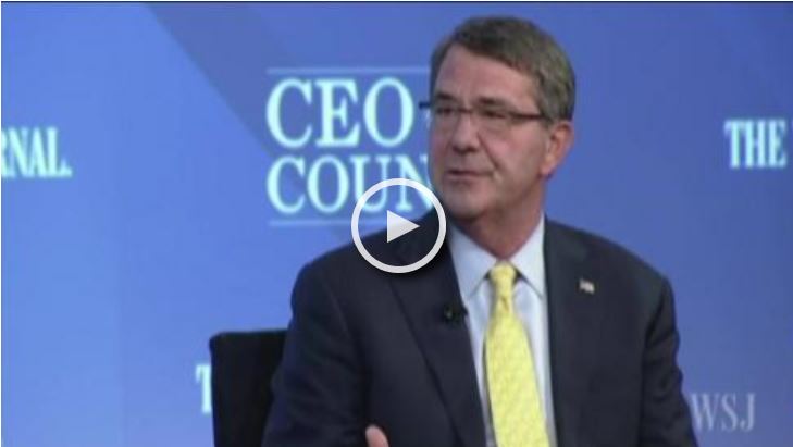 Defense Secretary Ash Carter discussed security issues during a moderated discussion at the Wall Street Journal CEO Council annual meeting.  <a href="https://www.dvidshub.net/video/436593/ash-carter-wsj-ceo-council#.VkqPwLerTrc" alt='Link will open in a new window.' target='whole'>Video</a>