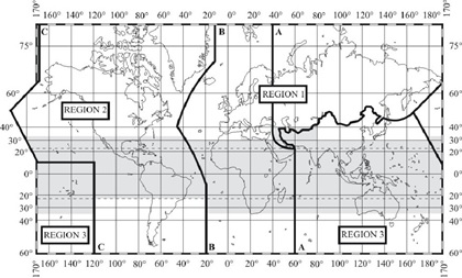 Note that spectrum sharing is divided into three regions worldwide as illustrated in Figure 2.