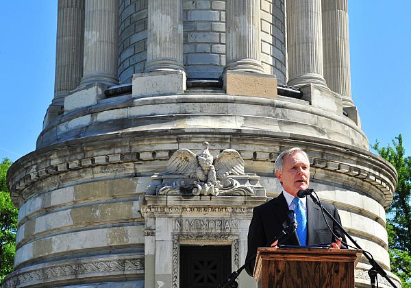 NEW YORK (May 25, 2015) - Secretary of the Navy, Ray Mabus speaks to veterans and other attendees during a Memorial Day Observance Ceremony at the Soldiers' and Sailors' Memorial as a part of Fleet Week New York (FWNY). Fleet Week New York, now in its 27th year, is the city's time-honored celebration of the sea services. It is an unparalleled opportunity for the citizens of New York and the surrounding tri-state area to meet Sailors, Marines, and Coast Guardsmen, as well as witness firsthand the latest capabilities of today's maritime services. U.S. Navy photo by Mass Communication Specialist 1st Class Gina K. Danals.