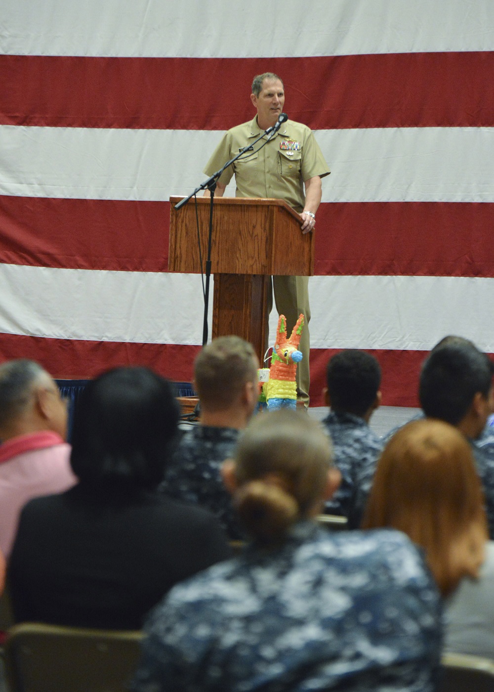 Sailors and Department of the Navy (DON) civilians assigned to Naval Information Forces (NAVIFOR), Naval Network Warfare Command, U.S. Fleet Cyber Command/U.S. 10th Fleet South and Navy Cyber Defense Operations Command came together to celebrate Hispanic Heritage Month, Sept 29. Rear Adm. Matthew J. Kohler, commander, NAVIFOR, delivered the ceremony’s opening remarks. This year’s theme "Embracing, Enriching, and Enabling America" represents Hispanic Americans walking together with those who share the honor of calling this nation home. More than 150 Sailors and DON civilians attended the event, which featured speeches, music, food and fellowship, honoring both the contributions of Hispanics and Hispanic-Americans, as well as the rich Hispanic culture enjoyed by our nation.  U.S. Navy photo by Robert Fluegel/Released