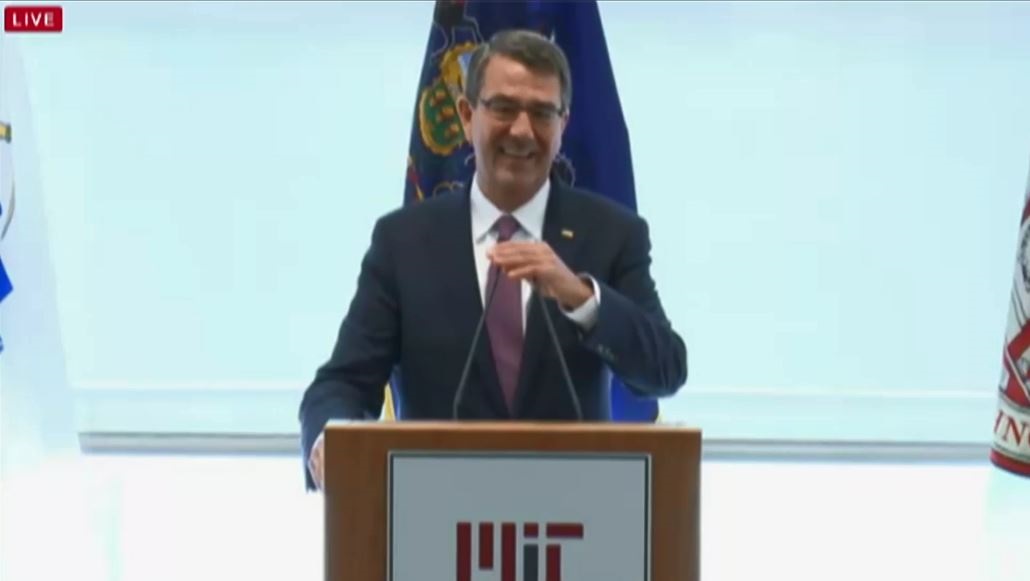 For video of Secretary Carter speaking at MIT, click <a href="http://d2feh2mec89yza.cloudfront.net/media/video/1604/DOD_103172409/DOD_103172409.mp4" alt='Link will open in a new window.' target='whole'>here</a>