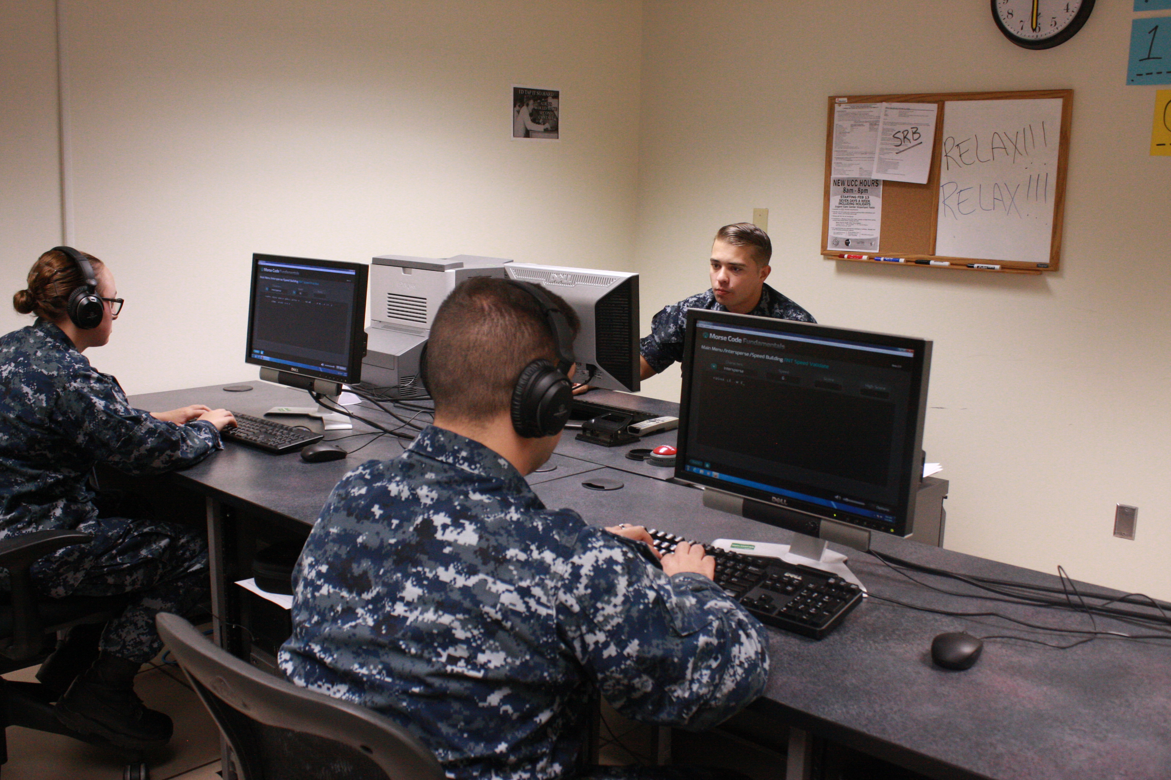 PENSACOLA, Fla. (Nov. 3, 2015) Students learn Morse code while attending the first revised Basic Manual Morse Trainer (BMMT) course at the Center for Information Dominance (CID) Unit Corry Station. Morse code is just one tool that cryptologic technician (collection) Sailors use as members of the Navy’s Information Warfare community to perform collection, analysis and reporting on communication signals. U.S. Navy photo by Information Systems Technician 1st Class Kristin Carter.