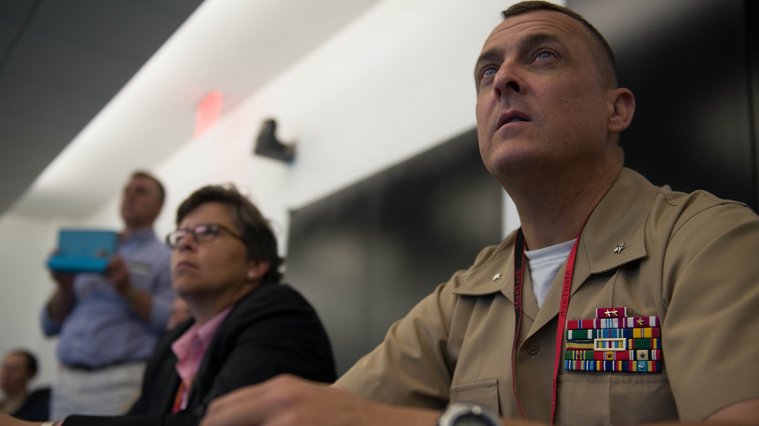 Brig. Gen Michael Groen, the director of Marine Corps Intelligence, observers the functions and capabilities of the new Tellus program, May 29, 2015. Tellus is a data collection program that can be used to create an interactive map of the battlefield in real time.