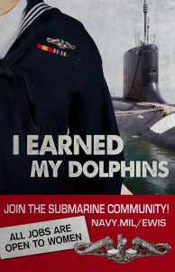 161116-D-MO260-001 Fort Meade, Maryland (Nov16,2016) “I Earned My Dolphins” 11x17 WWII style recruiting poster to encourage enlisted women to apply for jobs in the submarine community. Navy.mil/EWIS (Defense Media Activity graphic by Willie Kendrick/Released)