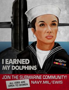 161128-D-MO260-002 Fort Meade, Maryland (Nov 28, 2016) “I Earned My Dolphins” 8.5x11 WWII style recruiting poster to encourage enlisted women to apply for jobs in the submarine community. Navy.mil/EWIS (Defense Media Activity graphic by Willie Kendrick/Released)