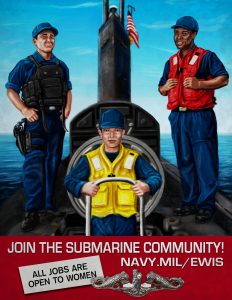 161129-D-MO260-002 Fort Meade, Maryland (Nov 29, 2016) Illustration 8.5x11 WWII style recruiting poster to encourage enlisted women to apply for jobs in the submarine community. Navy.mil/EWIS (Defense Media Activity graphic by Willie Kendrick/Released)