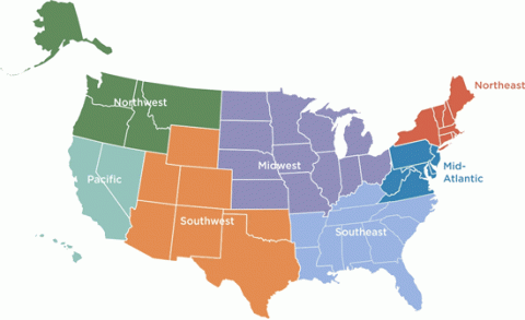 Map of the United States divided into the different CHP TAPs regions.