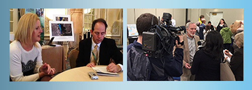 BOEM Press Release Banner - Two photos showing BOEM's Director, Abigail Ross Hopper and others engaging the media.