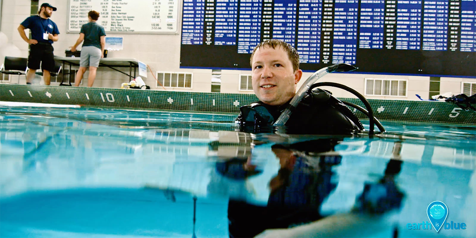 john caplis wearing dive gear in a pool