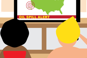 graphic showing oil spill awareness, loss of beach access