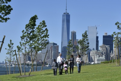 Secretary Johnson, Jaafar and his family in front of the World Trade Center 