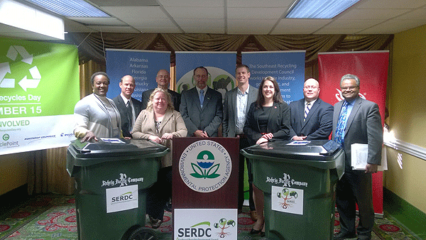Heather McTeer Toney, Regional Administrator for EPA’s Southeast Region (far left) and Mathy Stanislaus, Assistant Administrator for the Office of Solid Waste and Emergency Response (far right) with Food Recovery Summit attendees. 