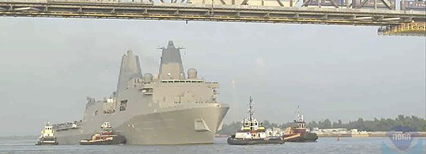 USS New York under the Huey P. Long Bridge