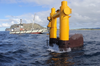 Energy Department-supported "Azura" wave energy converter is installed at a U.S. Navy test site in Hawaii. | Photo courtesy of Northwest Energy Innovations.