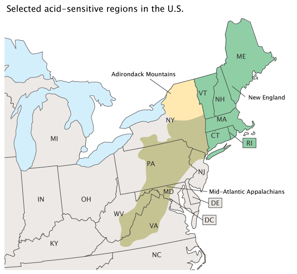 Includes areas for New England, the Adirondack Mountains, the Northern Appalachian Plateau, and the Ridge and Blue Ridge Region.