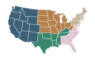 Map of the United States segmented into regions