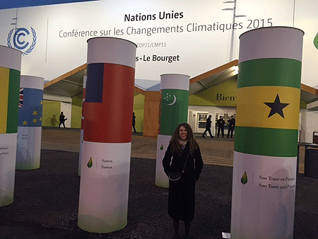 Blog author Ann Hunter-Pirtle at the entrance of the COP21 venue.