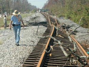 Photo of storm-damaged railroad tracks