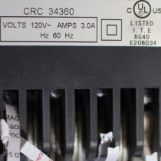 Label from a paper shredder showing 120 volts and 3 amperes.