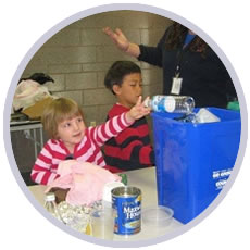 children learning to recycle