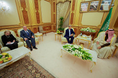 U.S. Secretary of State John Kerry, flanked by Assistant Secretary of State for Near Asian Affairs Anne Patterson and U.S. Ambassador to Saudi Arabia Joseph Westphal, sits with Saudi Arabia Deputy Crown Prince Mohammad bin Salman at the Royal Court in Riyadh, Saudi Arabia, as the Secretary visited the Kingdom on December 18, 2016, to discuss the future of Yemen.