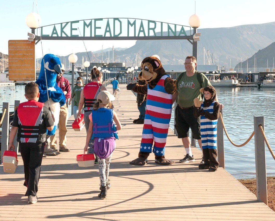 As participants headed to the fishing area, they were greeted by mascots of various agencies.