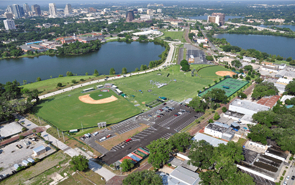 The Former Spellman Engineering Site in downtown Orlando, Florida is now home to a sports fields and other community facilities.