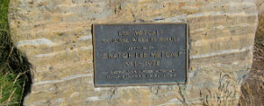 Photo of dedication stone honoring Lee Metcalf 