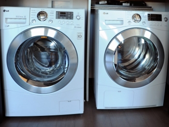 If you have a front-loading washer or high-efficiency top-loader, use detergent labeled for high-efficiency machines. | Photo courtesy of Thomas Kelsey/U.S. Department of Energy Solar Decathlon