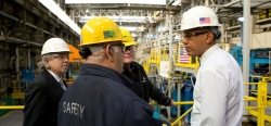 Secretary Moniz and President Obama tour ArcelorMittal's steel plant in Cleveland, Ohio, which produces materials that are helping vehicles become more fuel efficient. | Photo courtesy of the White House.