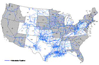 Map of States (in Grey) Highly Dependent on Interstate Pipelines for Natural Gas Supplies