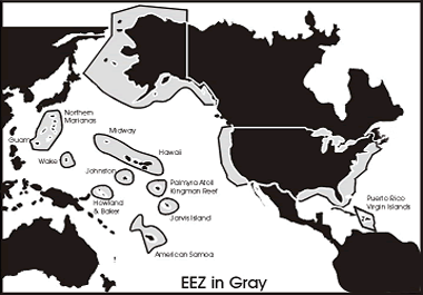 Map showing Exclusive Economic Zone around United States and territories. 